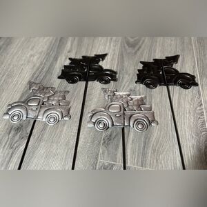 ❤️🔥 4 NEW Silver Vintage Pickup Truck Yard-Plant Stakes Christmas Decor